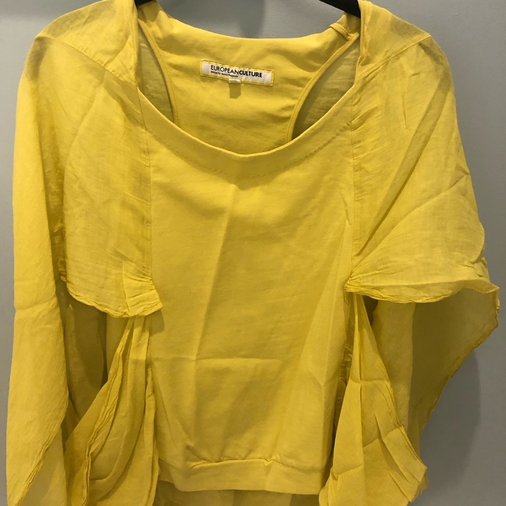 European Culture Chartreuse balloon sleeve top